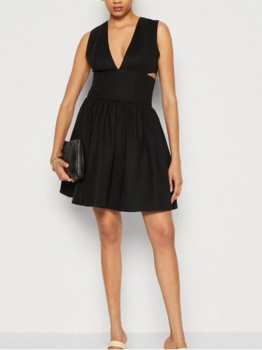 Banana Republic Black V-Neck Cutout Fit-and-Flare Mini Dress